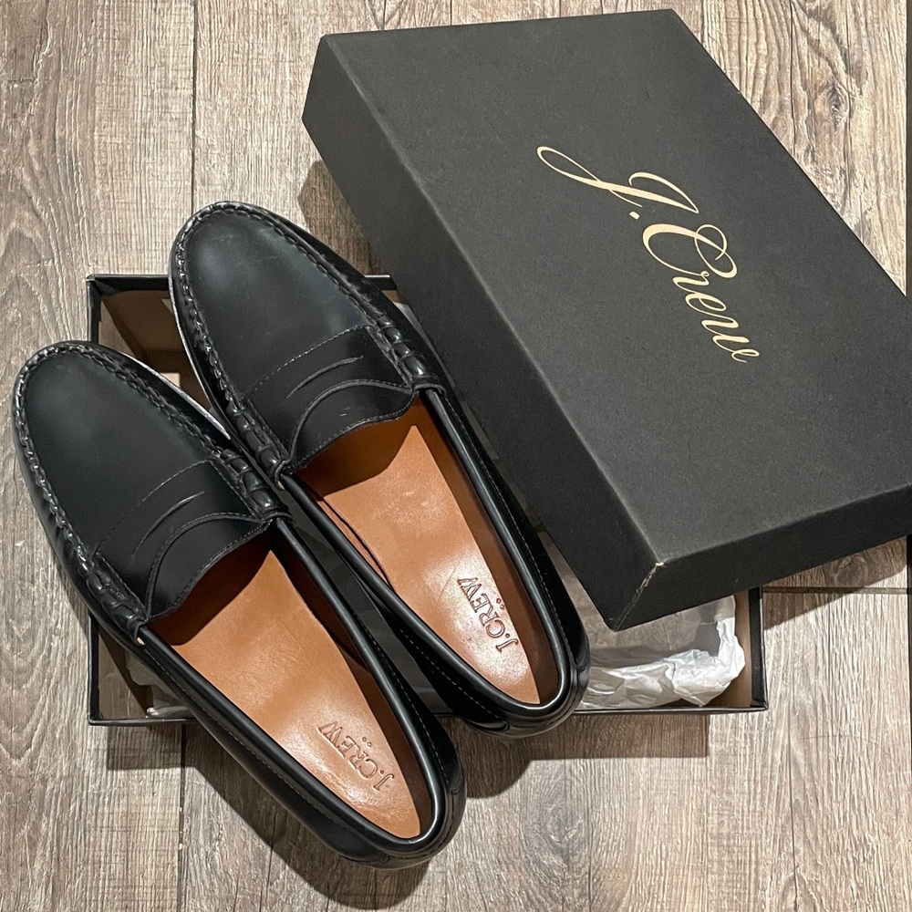 J. Crew Men's Classic Black Leather Penny Loafers